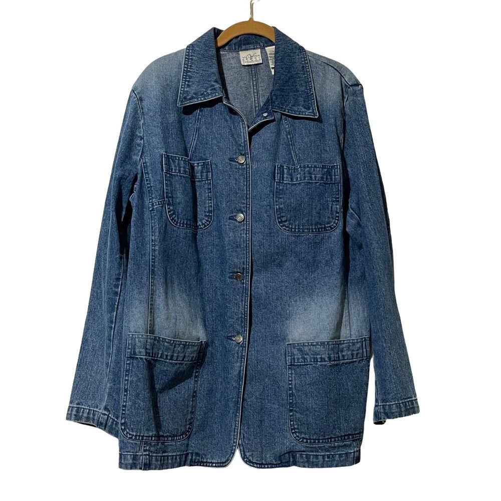 Villager Sport Woman by Liz Claiborne sz 1X distressed medium wash jean Shacket